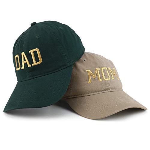 Trendy Apparel Shop Capital Gold Thread Mom and Dad Soft Cotton 2 Pc Cap Set