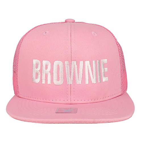 Trendy Apparel Shop Brownie Embroidered Cotton Flat Bill Mesh Cap