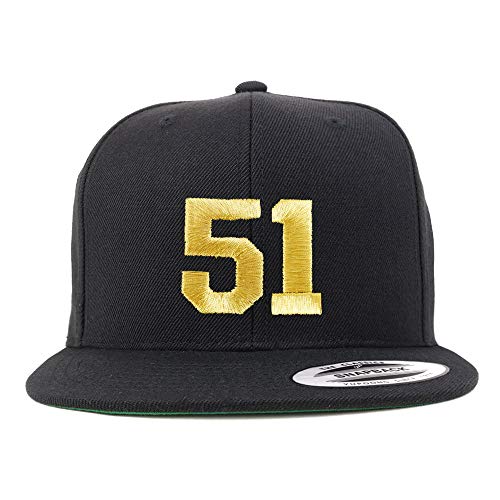 Trendy Apparel Shop Number 51 Gold Thread Flat Bill Snapback Baseball Cap