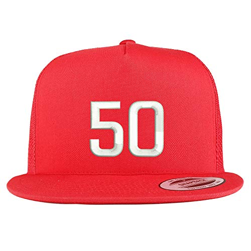 Trendy Apparel Shop Number 50 Embroidered 5 Panel Flatbill Trucker Mesh Cap