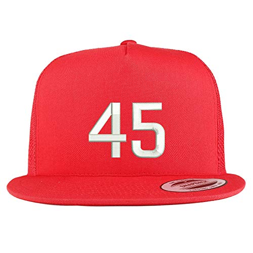 Trendy Apparel Shop Number 45 Embroidered 5 Panel Flatbill Trucker Mesh Cap