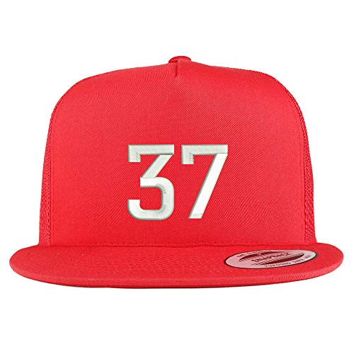 Trendy Apparel Shop Number 37 Embroidered 5 Panel Flatbill Trucker Mesh Cap