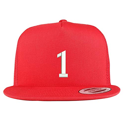 Trendy Apparel Shop Number 1 Embroidered 5 Panel Flatbill Trucker Mesh Cap