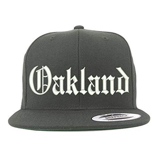 Trendy Apparel Shop Old English Font Oakland City Embroidered Flat Bill Cap