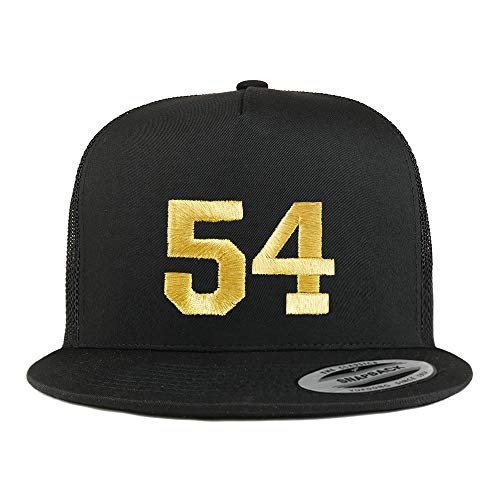 Trendy Apparel Shop Number 54 Gold Thread Embroidered Flat Bill 5 Panel Trucker Cap