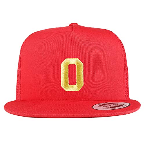 Trendy Apparel Shop Number 0 Gold Thread Embroidered Flat Bill 5 Panel Trucker Cap