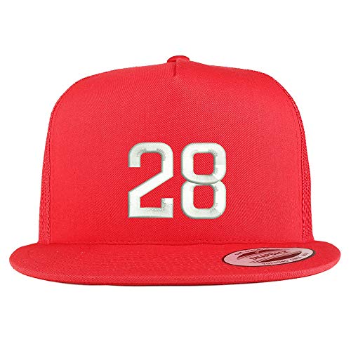 Trendy Apparel Shop Number 28 Embroidered 5 Panel Flatbill Trucker Mesh Cap