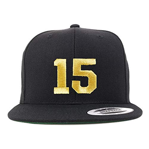 Trendy Apparel Shop Number 15 Gold Thread Flat Bill Snapback Baseball Cap