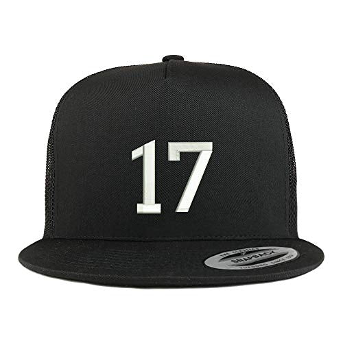 Trendy Apparel Shop Number 17 Embroidered 5 Panel Flatbill Trucker Mesh Cap