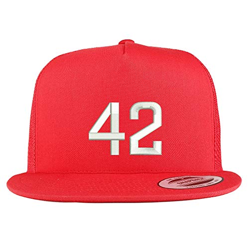 Trendy Apparel Shop Number 42 Embroidered 5 Panel Flatbill Trucker Mesh Cap