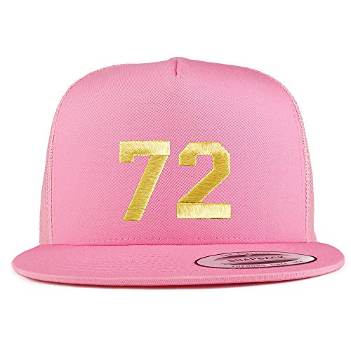 Trendy Apparel Shop Number 72 Gold Thread Embroidered Flat Bill 5 Panel Trucker Cap