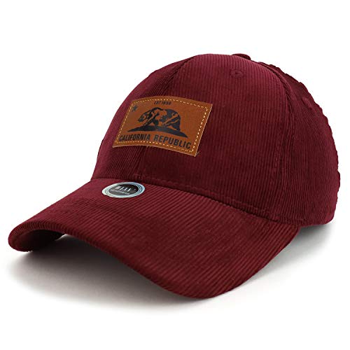 Trendy Apparel Shop California Republic Leather Patch Corduroy Baseball Cap