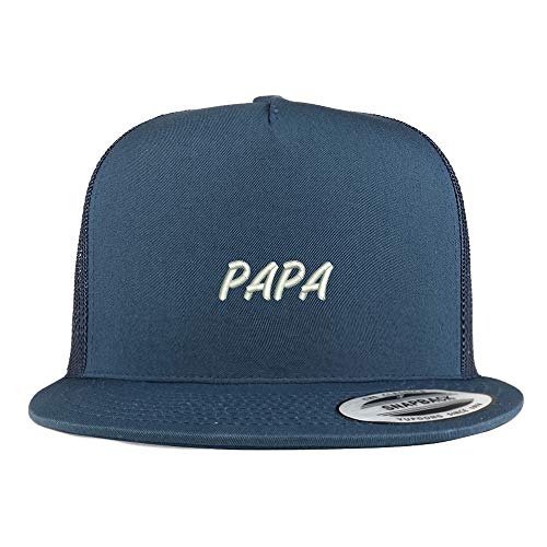 Trendy Apparel Shop Papa Embroidered 5 Panel Flatbill Trucker Mesh Snapback Cap