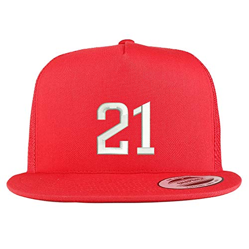 Trendy Apparel Shop Number 21 Embroidered 5 Panel Flatbill Trucker Mesh Cap