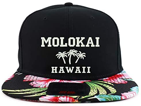 Trendy Apparel Shop Molokai Hawaii Embroidered Floral Flatbill Snapback Cap