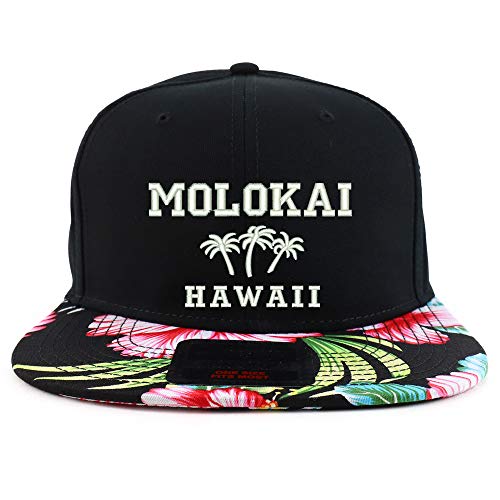 Trendy Apparel Shop Molokai Hawaii Embroidered Floral Flatbill Snapback Cap