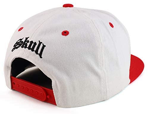 Trendy Apparel Shop Three Skulls Embroidered Flatbill Snapback Baseball Cap - White Red