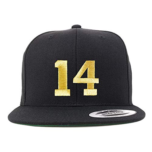 Trendy Apparel Shop Number 14 Gold Thread Flat Bill Snapback Baseball Cap