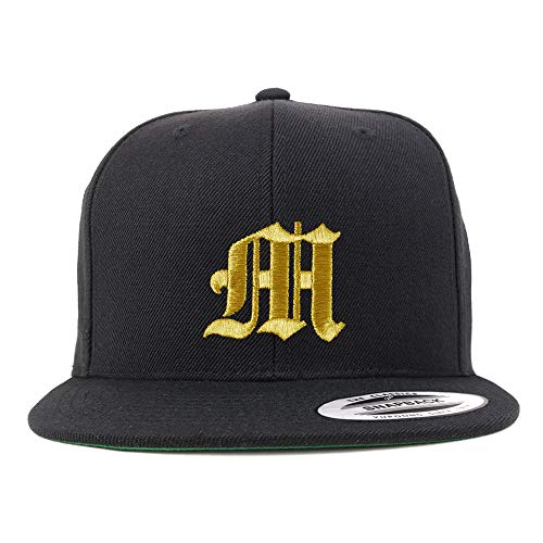 Trendy Apparel Shop Old English Gold M Embroidered Snapback Flatbill Baseball Cap