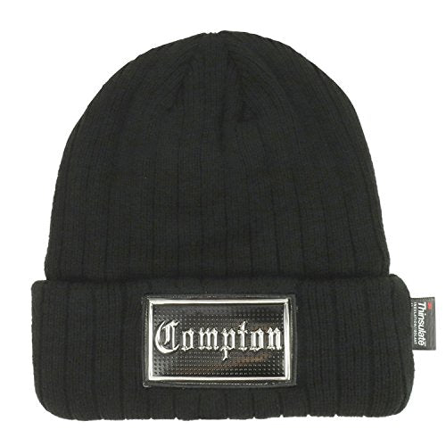 Trendy Apparel Shop Compton Text PVC Patch Embroidered Beanie with 3M Thinsulated