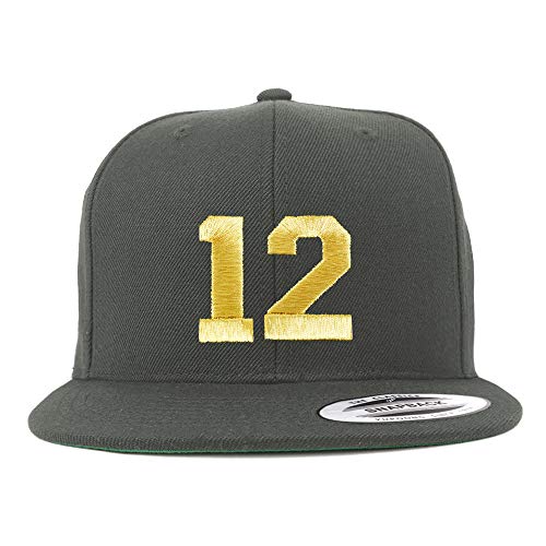 Trendy Apparel Shop Number 12 Gold Thread Flat Bill Snapback Baseball Cap