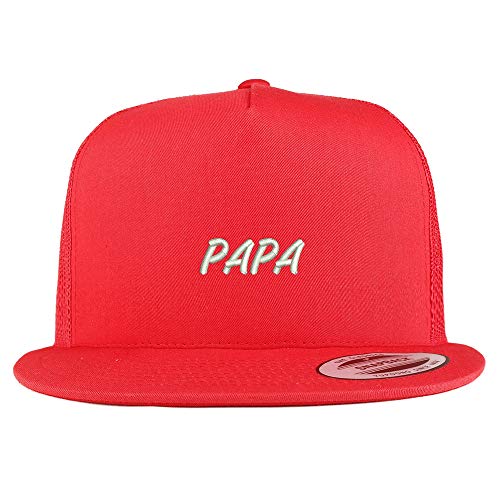 Trendy Apparel Shop Papa Embroidered 5 Panel Flatbill Trucker Mesh Snapback Cap