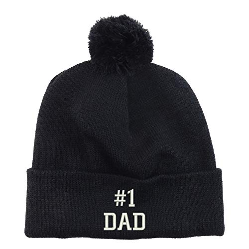 Trendy Apparel Shop Number #1 Dad Embroidered Solid Winter Cuff Beanie Hat with Pom Pom