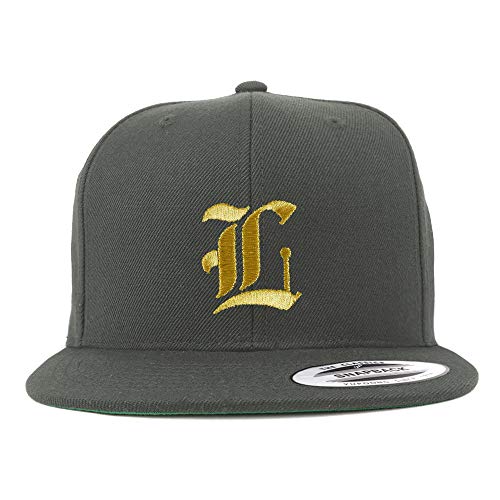 Trendy Apparel Shop Old English Gold L Embroidered Snapback Flatbill Baseball Cap