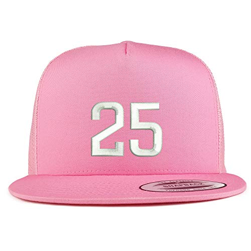 Trendy Apparel Shop Number 25 Embroidered 5 Panel Flatbill Trucker Mesh Cap