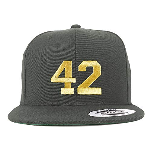 Trendy Apparel Shop Number 42 Gold Thread Flat Bill Snapback Baseball Cap