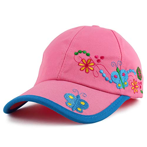 Trendy Apparel Shop Youth Size Girl's Butterfly Flower Embroidery Baseball Cap