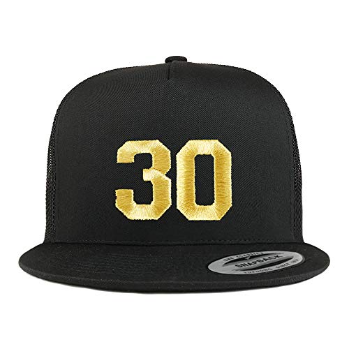 Trendy Apparel Shop Number 30 Gold Thread Embroidered Flat Bill 5 Panel Trucker Cap