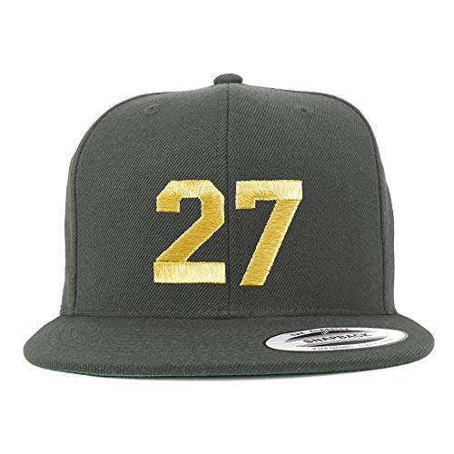 Trendy Apparel Shop Number 27 Gold Thread Flat Bill Snapback Baseball Cap