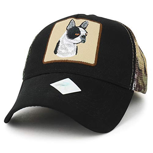 Trendy Apparel Shop Boston Terrier Dog Embroidered Mesh Back Trucker Cap