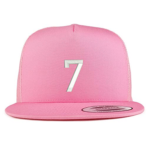 Trendy Apparel Shop Number 7 Embroidered 5 Panel Flatbill Trucker Mesh Cap