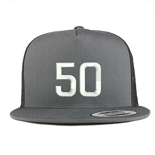 Trendy Apparel Shop Number 50 Embroidered 5 Panel Flatbill Trucker Mesh Cap