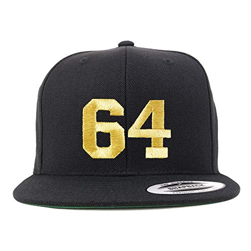 Trendy Apparel Shop Number 64 Gold Thread Flat Bill Snapback Baseball Cap