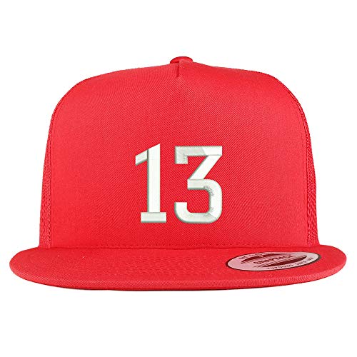 Trendy Apparel Shop Number 13 Embroidered 5 Panel Flatbill Trucker Mesh Cap