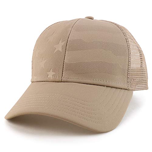 Trendy Apparel Shop Debossed Stars and Striped Trucker Mesh Back Baseball Cap