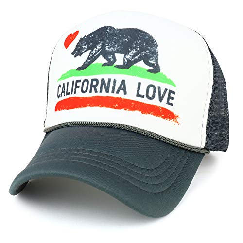 Trendy Apparel Shop California Love Bear Flag Printed Foam Mesh Trucker Cap