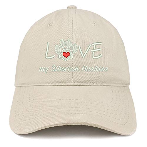 Trendy Apparel Shop I Love My Siberian Huskies Embroidered Soft Crown 100% Brushed Cotton Cap