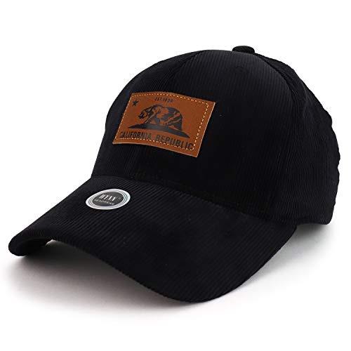 Trendy Apparel Shop California Republic Leather Patch Corduroy Baseball Cap