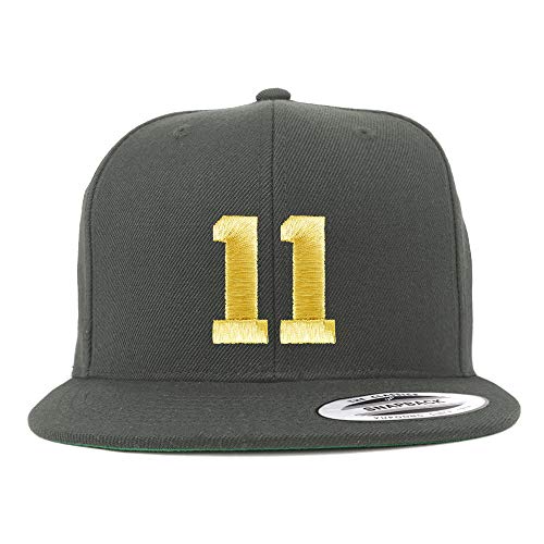 Trendy Apparel Shop Number 11 Gold Thread Flat Bill Snapback Baseball Cap