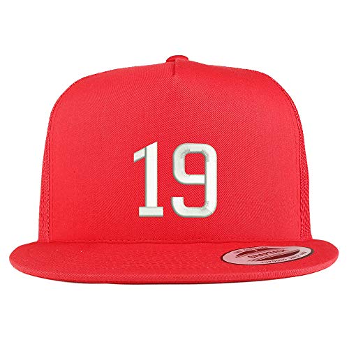 Trendy Apparel Shop Number 19 Embroidered 5 Panel Flatbill Trucker Mesh Cap