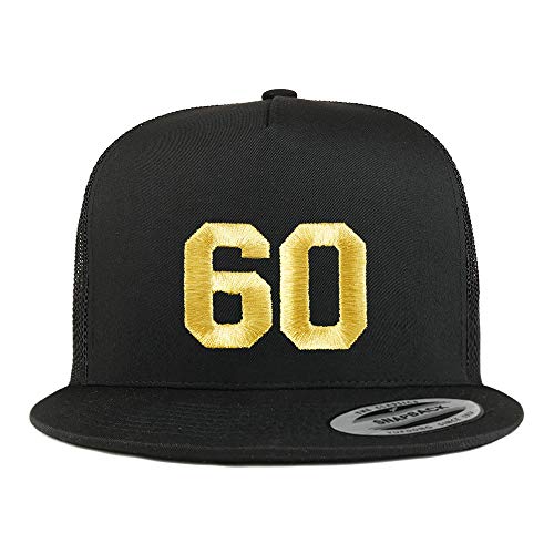 Trendy Apparel Shop Number 60 Gold Thread Embroidered Flat Bill 5 Panel Trucker Cap