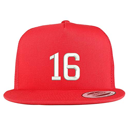 Trendy Apparel Shop Number 16 Embroidered 5 Panel Flatbill Trucker Mesh Cap