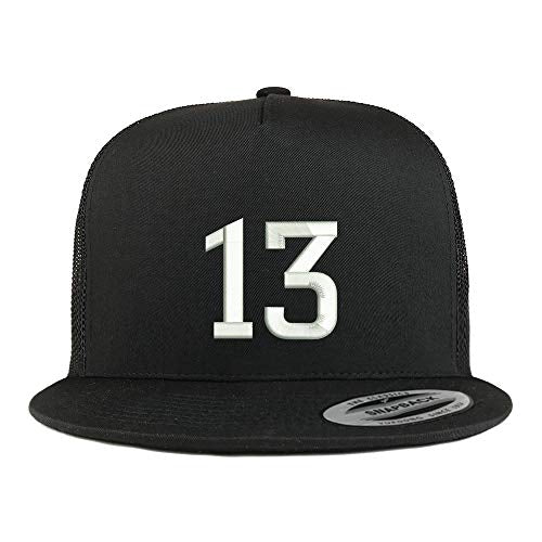 Trendy Apparel Shop Number 13 Embroidered 5 Panel Flatbill Trucker Mesh Cap