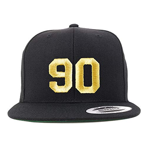 Trendy Apparel Shop Number 90 Gold Thread Flat Bill Snapback Baseball Cap