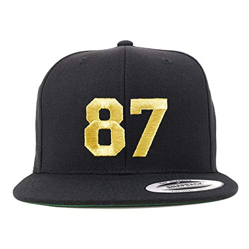 Trendy Apparel Shop Number 87 Gold Thread Flat Bill Snapback Baseball Cap