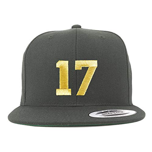 Trendy Apparel Shop Number 17 Gold Thread Flat Bill Snapback Baseball Cap